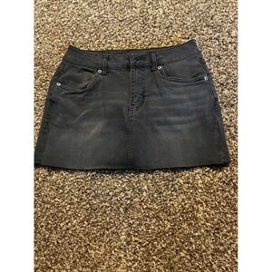 Denim Co Black Denim Mini Skirt Raw Hem Faded Wash Stretch Size 4